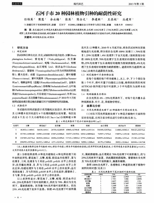 石河子市20种园林植物引种的耐荫性研究