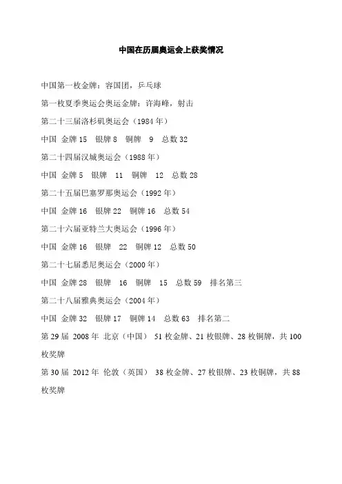 中国在历届奥运会上获奖情况