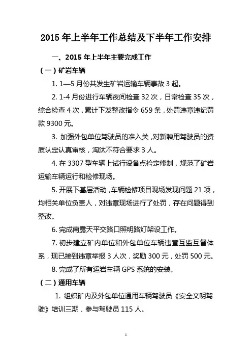 2015年上半年工作总结及下半年工作安排