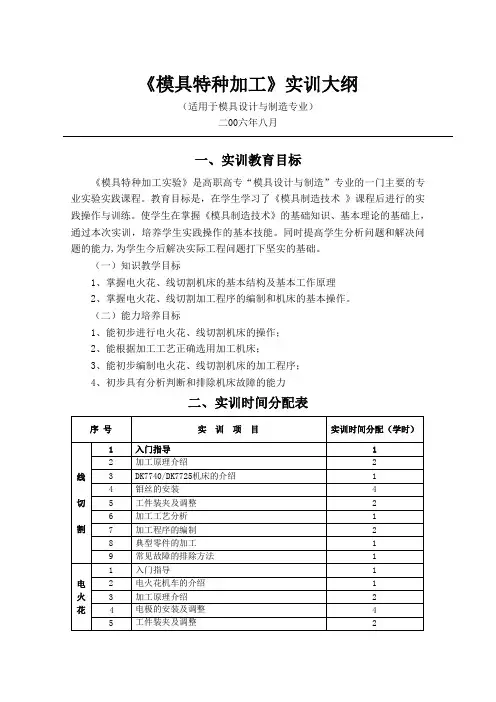 《模具特种加工》实训大纲.