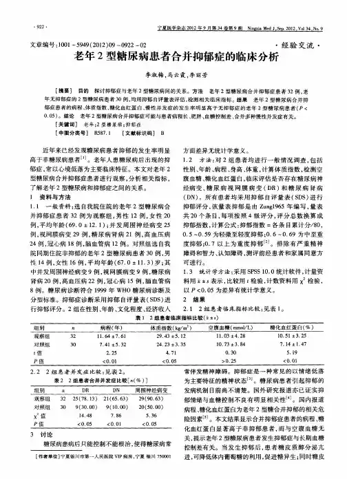 老年2型糖尿病患者合并抑郁症的临床分析