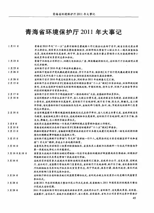 青海省环境保护厅2011年大事记