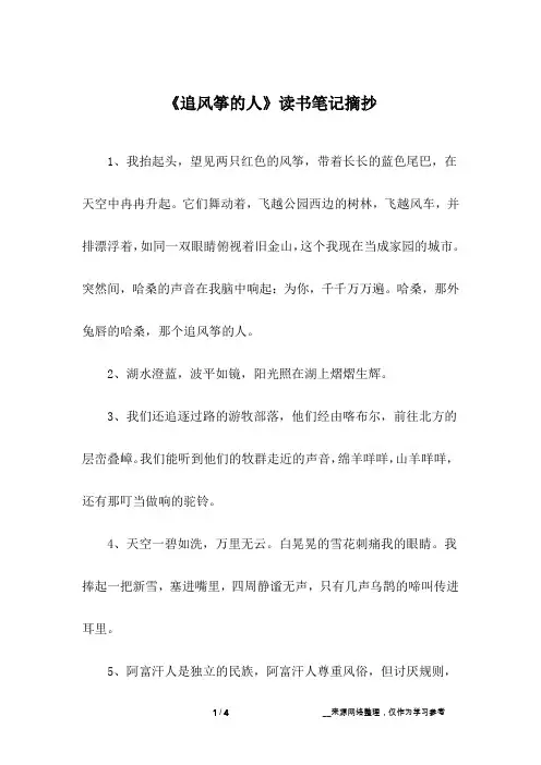 《追风筝的人》读书笔记摘抄