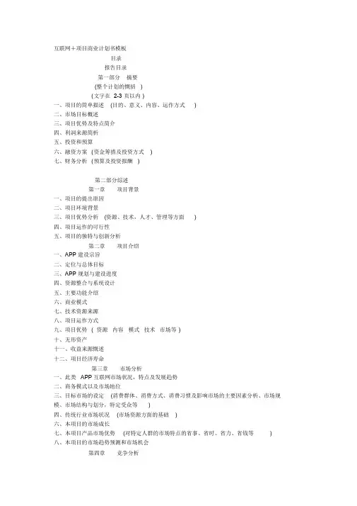 互联网+项目商业计划书模板 2
