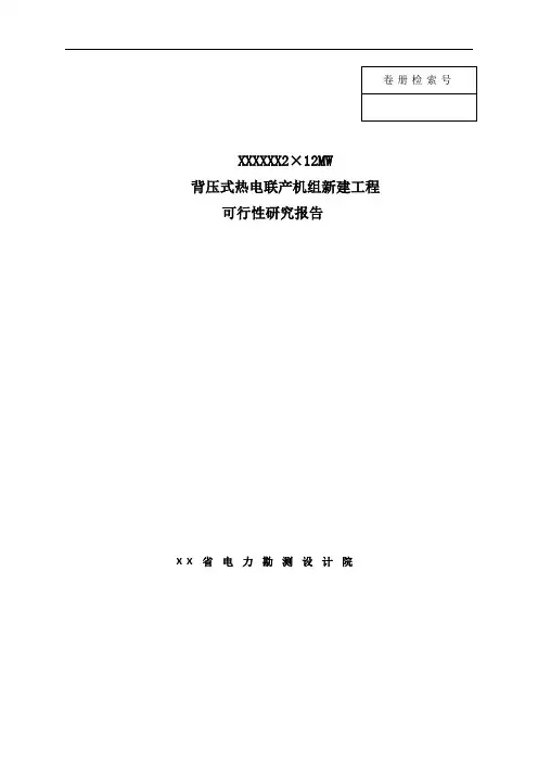2×12MW背压式热电联产机组新建工程可行性研究报告