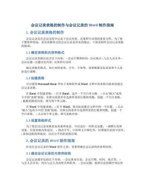 会议记录表格怎么做会议记录word怎么制作