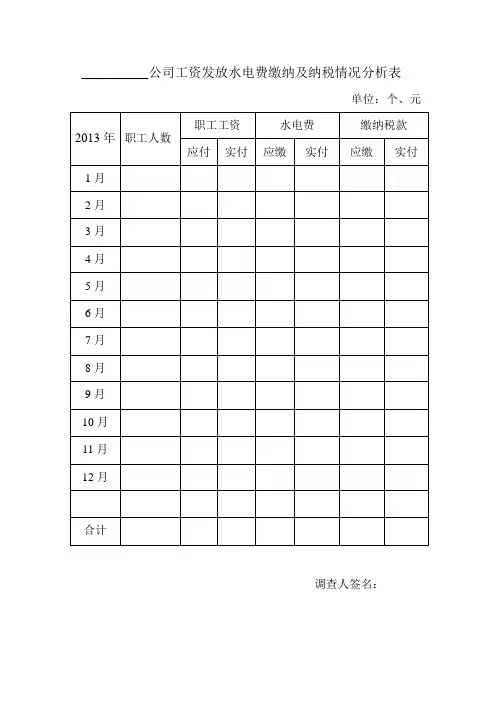 纳税、水电费缴纳分析表