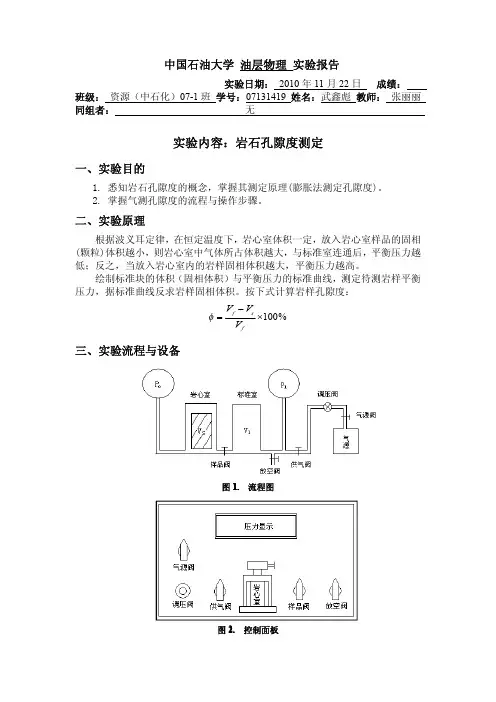 岩石孔隙度测定 实验报告