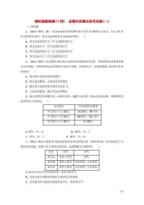 高考生物一轮复习 课时跟踪检测(十四)孟德尔的豌豆杂交实验(一)配套练习 新人教版