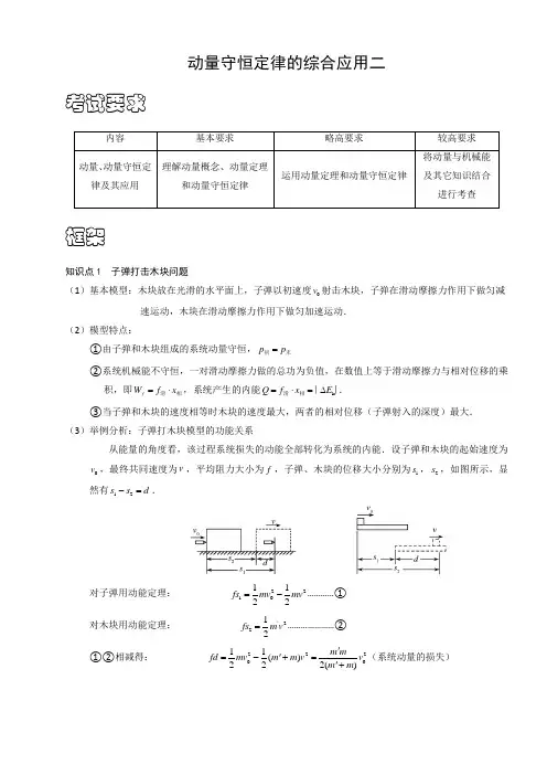动量守恒定律的综合应用二----弹簧-----------子弹打木块(A)