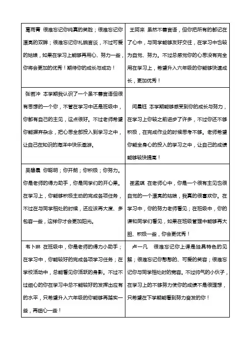 操行评语 2