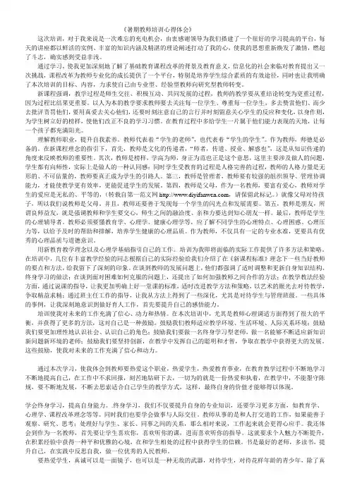 暑期教师培训心得体会