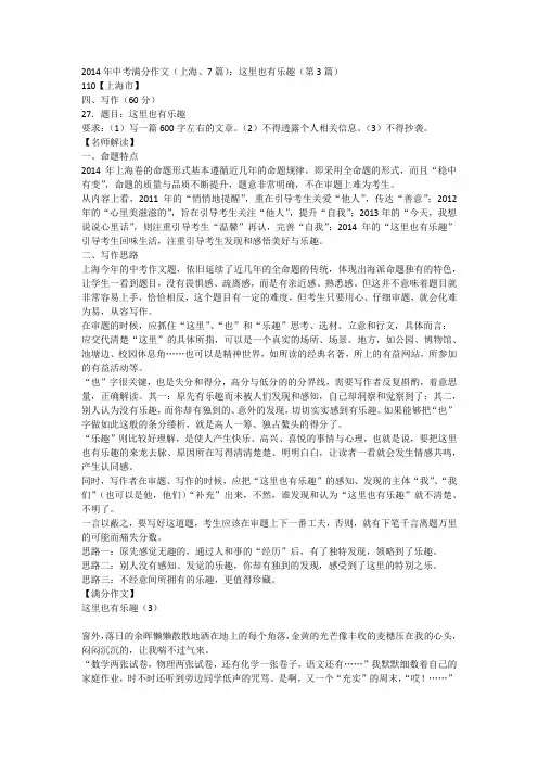 2014年中考满分作文(上海、7篇)：这里也有乐趣(第3篇)