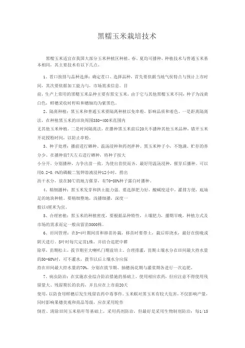 黑糯玉米、粘玉米的种植技术