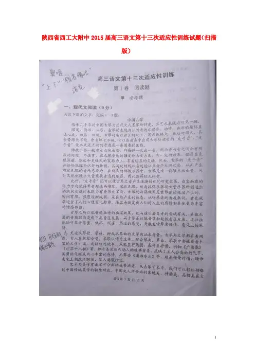 陕西省西工大附中高三语文第十三次适应性训练试题(扫