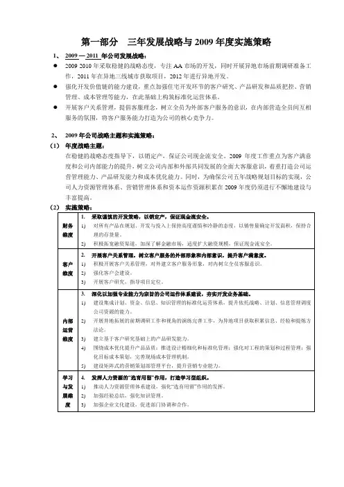 房地产企业公司年度经营计划