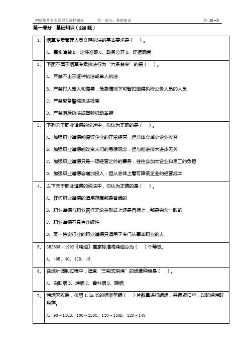 初级专卖管理人员复习题库讲解