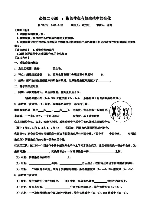 必修二专题一：染色体在有性生殖中的变化