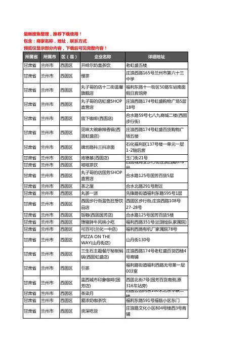新版甘肃省兰州市西固区奶茶行业企业公司商家户名录单联系方式地址大全34家