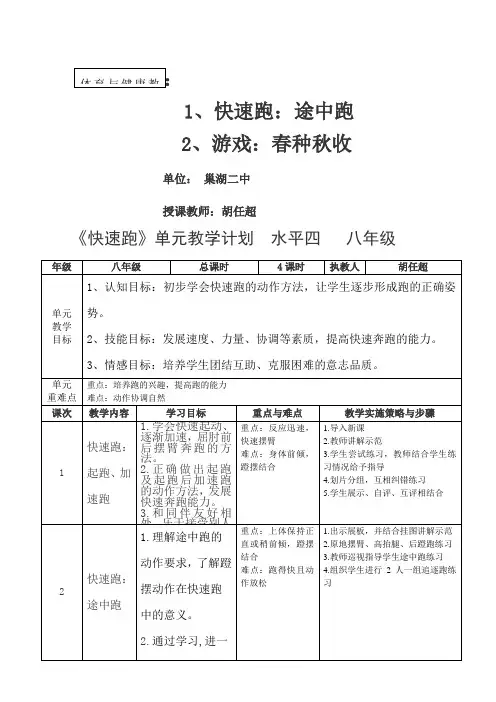 快速跑：途中跑教案