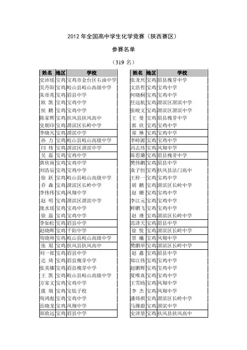 2012年全国高中学生化学竞赛(陕西赛区)