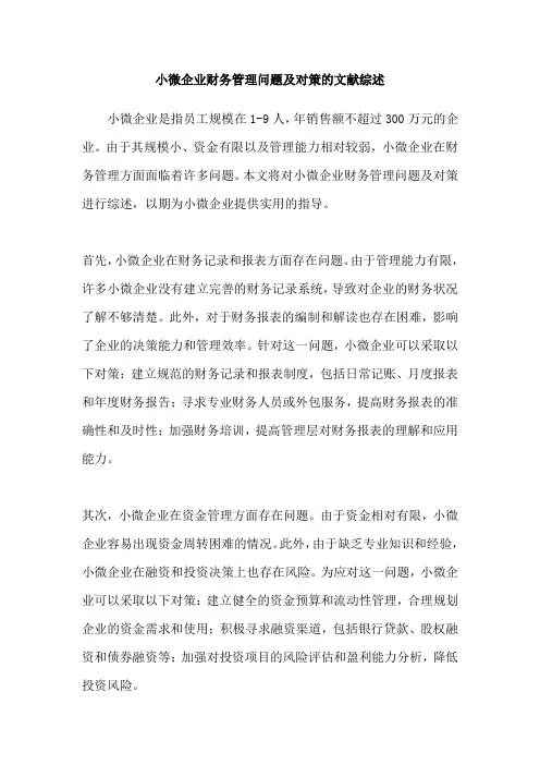 小微企业财务管理问题及对策的文献综述