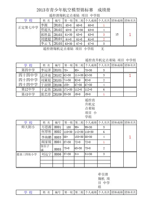 2013年石家庄市青少年航模大赛各项总成绩