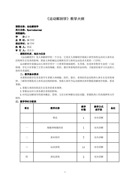 运动解剖学教学大纲 2