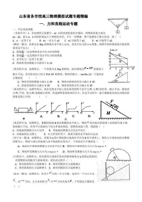 【物理】山东省各市校2009届高三物理模拟试题专题精编——力和直线运动