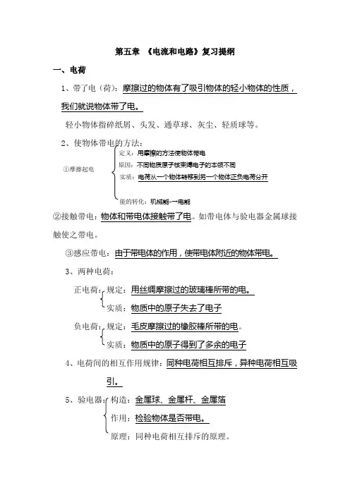 初中物理电流和电路知识点
