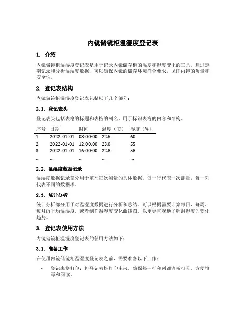 内镜储镜柜温湿度登记表