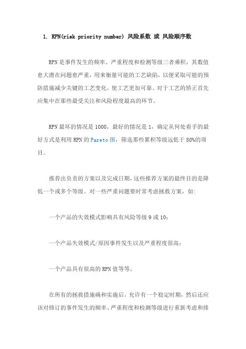 RPN(risk priority number) 风险系数 或 风险顺序数
