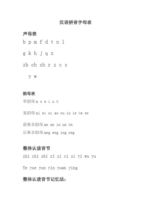 汉语拼音字母练习题
