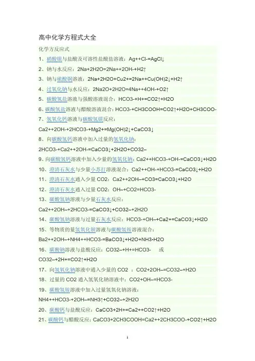 高中化学方程式大全高考必备