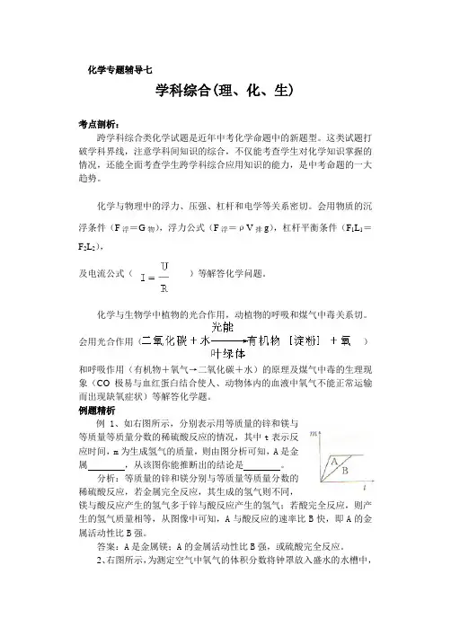 初三化学复习专题6-学科综合理、化、生1