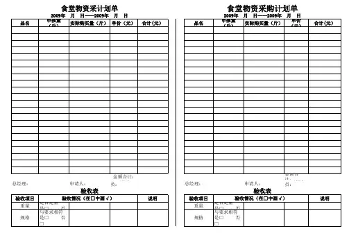新食堂采购计划单