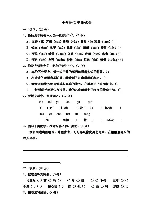 人教版六年级语文毕业模拟试卷 (28)