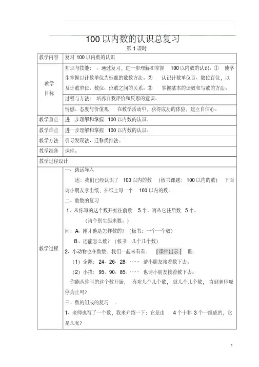 {经典文档}2015年人教版一年级下册数学期末总复习教案(第八单元共7课时)