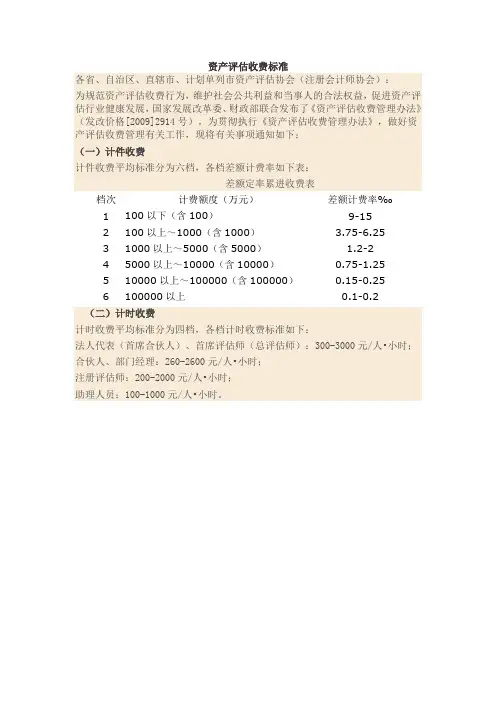 资产评估收费标准 2