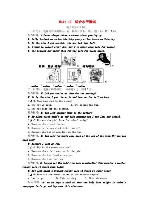 九年级英语全册Unit12Lifeis full of the unexpected综合水平测试 (新版)人教新目标版