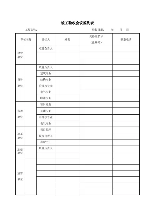竣工验收会议签到表完整版