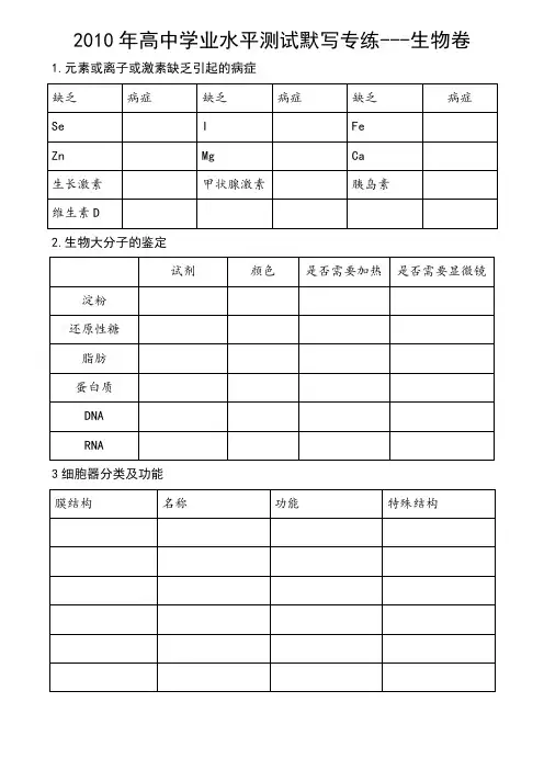 学业水平测试默写