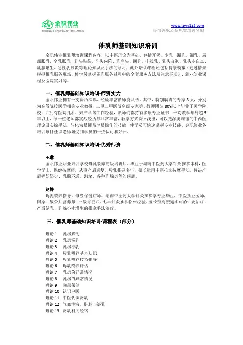 催乳师基础知识培训