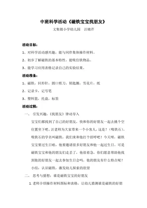 磁铁中班科学活动教案