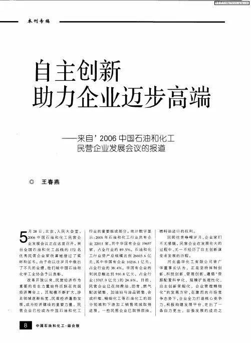 自主创新助力企业迈步高端——来自'2006中国石油和化工民营企业发展会议的报道