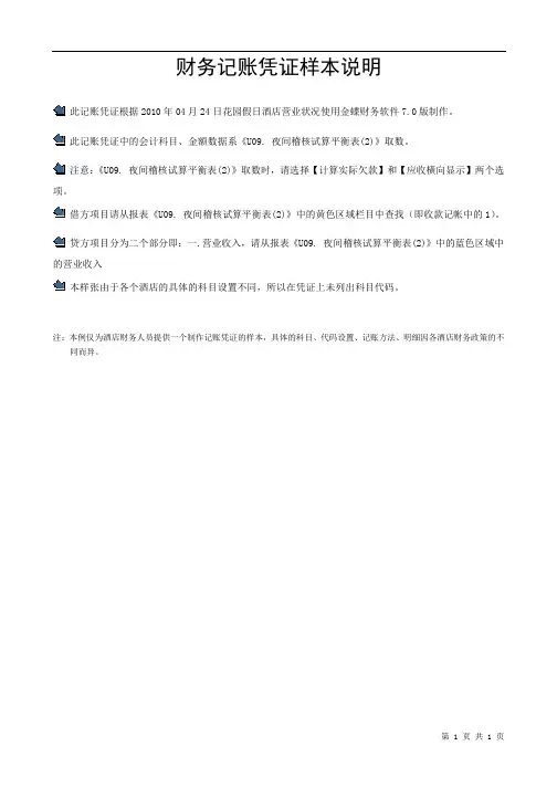 酒店会计权责制财务记账凭证样本说明