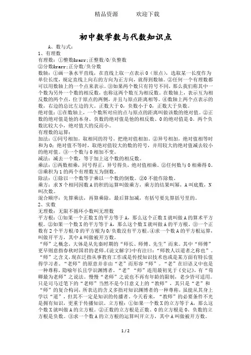 初中数学数与代数知识点