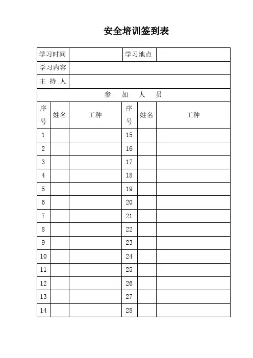 安全培训签到表