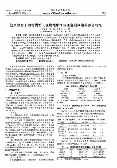 健康教育干预对婴幼儿轻度地中海贫血危险因素的预防研究