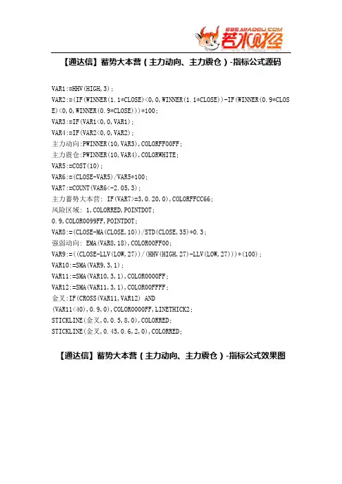 【股票指标公式下载】-【通达信】蓄势大本营(主力动向、主力震仓)